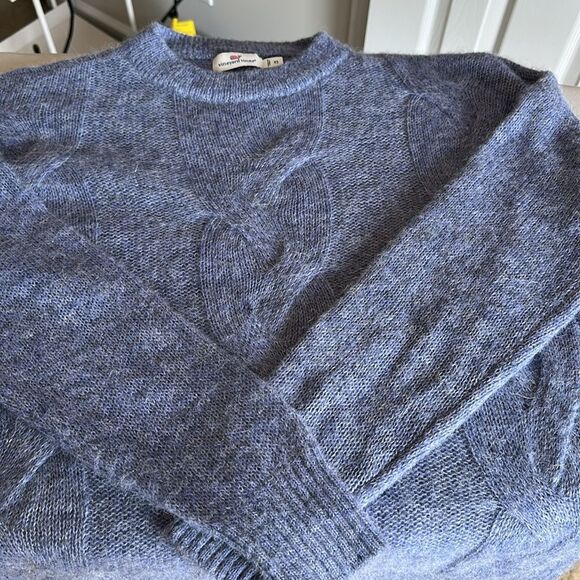 Vineyard Vines Blue Cable Knit Sweater XS Alpaca Merino Wool Blend Oversized Fit - Picture 11 of 11